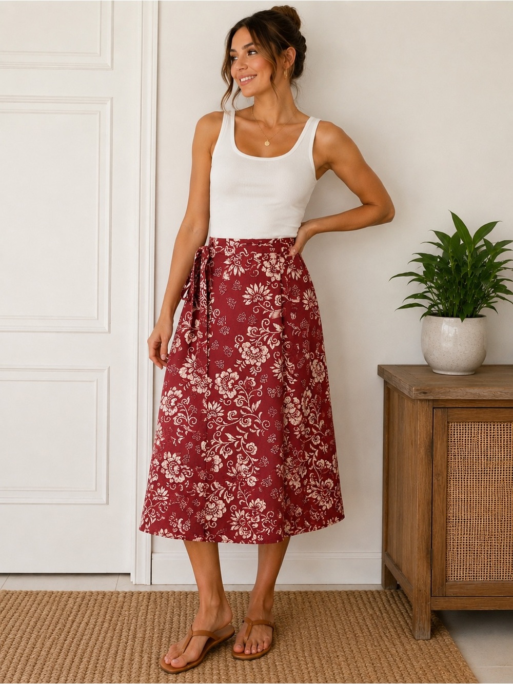 Vintage L.L. Bean XL True Wrap Skirt Floral Butterfly Cottagecore Boho
